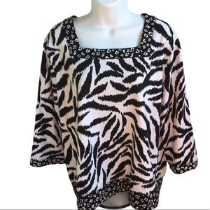 alfred dunner Petite Black and White Top Size PXL